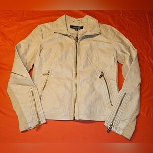 Kenneth Cole Reaction Moto Jacket szM Faux Leather Cream w/Gold Accents G.U.C.